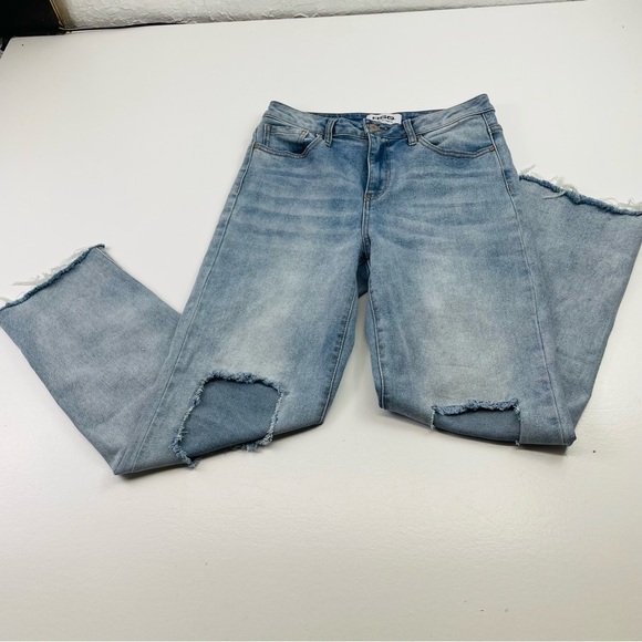 Rsq jean high rise straight leg women size 27 rips at the knees and raw hem - Picture 2 of 12